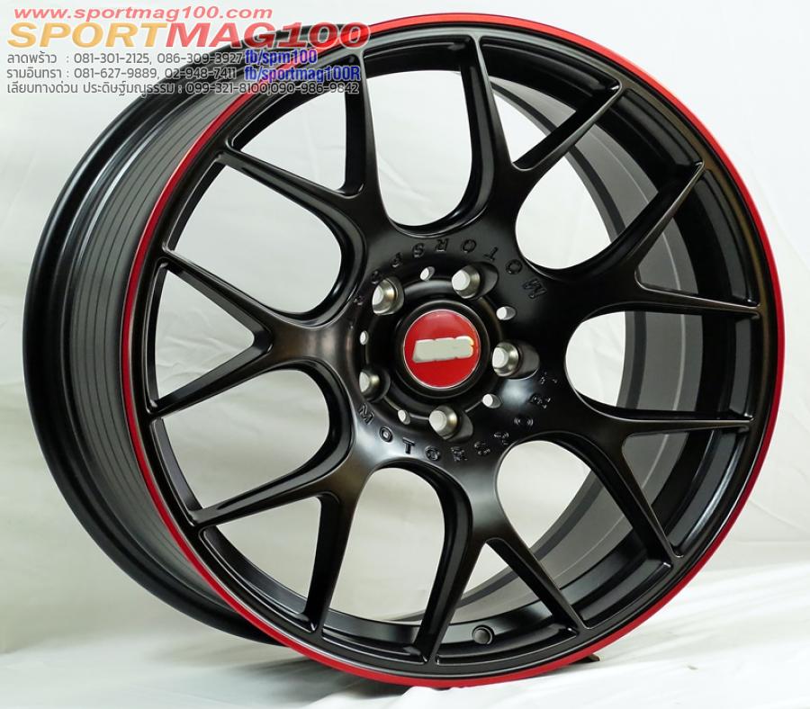 ล้อแม็ก ล้อแม็กใหม่ flow forming ลาย Motorsport 5รู114 ดำขอบแดง ET35 8-18นิ้ว 