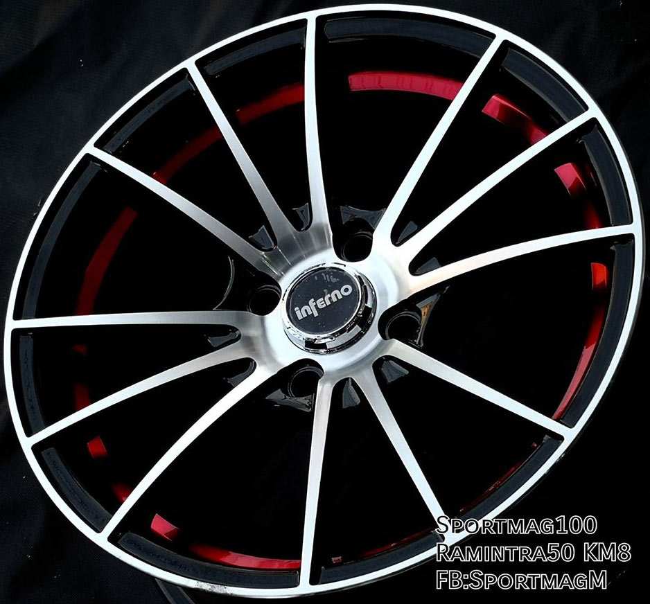 ล้อแม็ก เฮียสั่งลด แม็กซ์ใหม่ Inferno Sa15R 4รู100 ดำเงาคัตแดง  7-15นิ้ว 