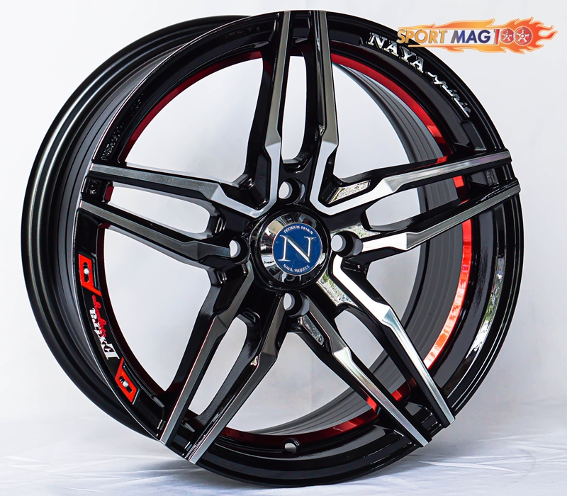 ล้อแม็ก ล้อแม็กใหม่ NAYA Everest2Sport 4รู100 ดำเงาคัตแดง 7-15นิ้ว 