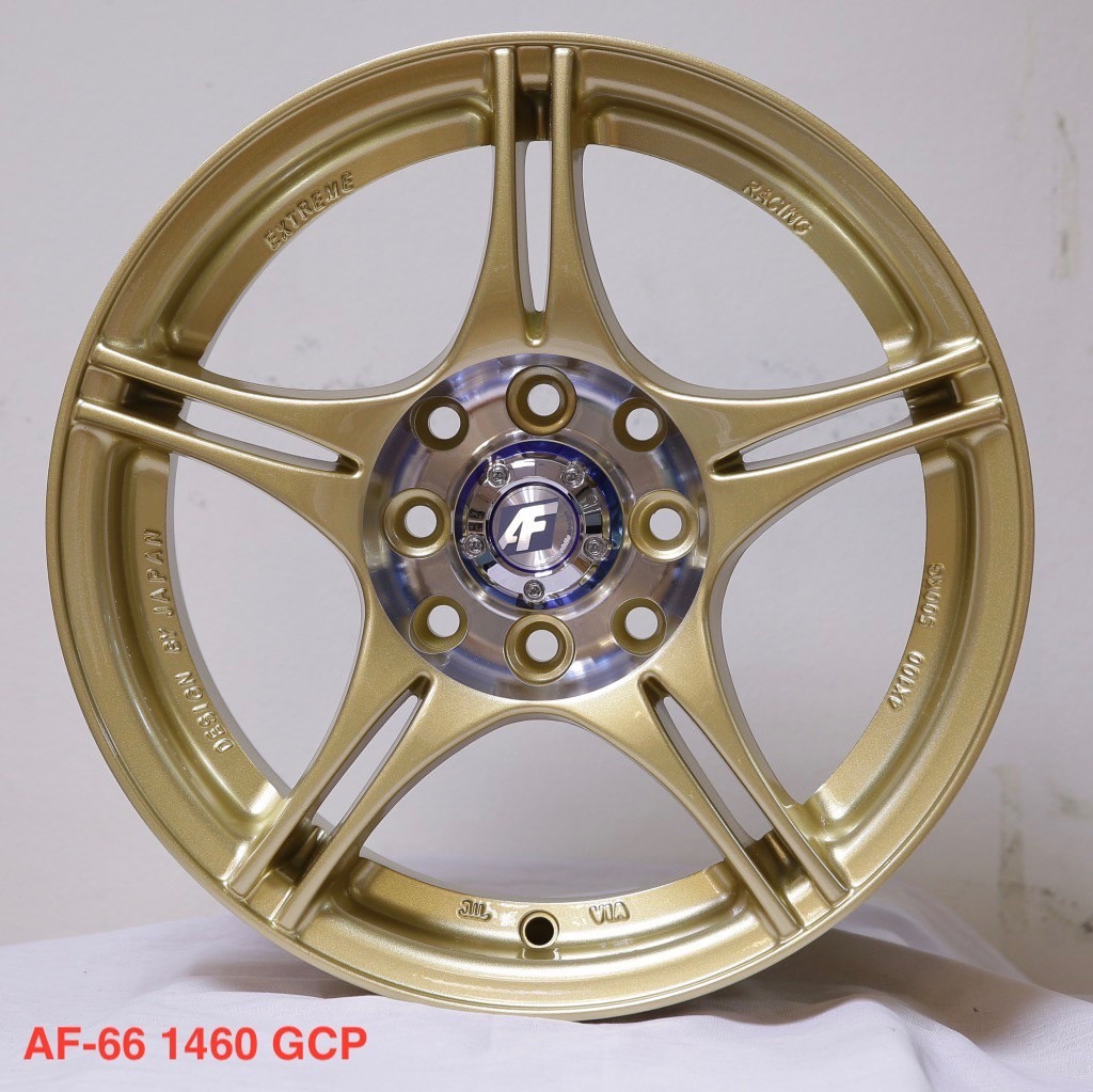ล้อแม็ก ล้อแม็กใหม่ AF66 4รู100/114 สีทองใสเบ้าเงา 6-14นิ้ว 