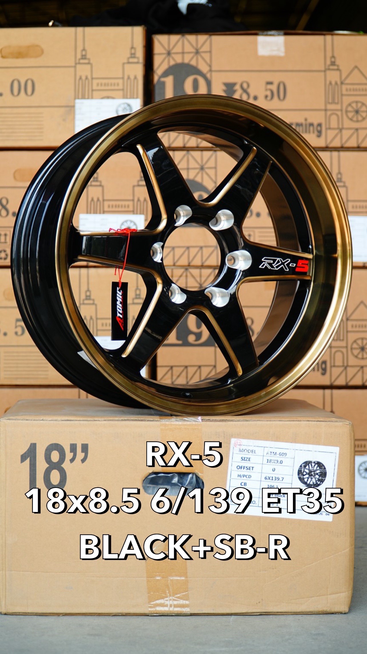 ล้อแม็ก ล้อแม็กใหม่ Atomic RX5 Plus 6รู139 ET35 ดำมิลลิ่งขอบทอง 8.5-18นิ้ว(สำหรับกระบะไม่เน้นยื่น และ H1) 