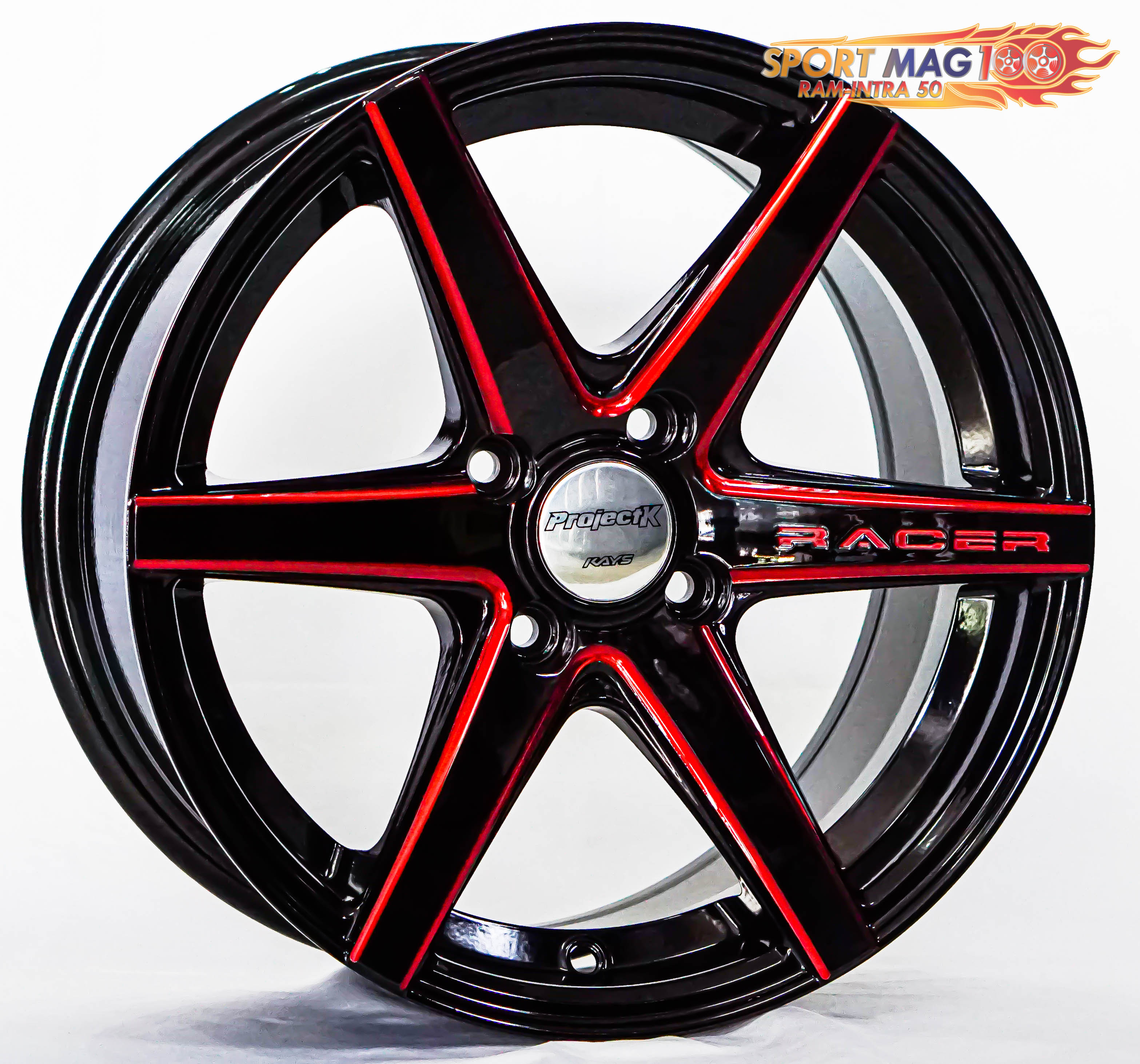 ล้อแม็ก ล้อแม็กใหม่ Racer JAC 4รู100 ET35 ดำมิลลิ่งแดง 7-15นิ้ว