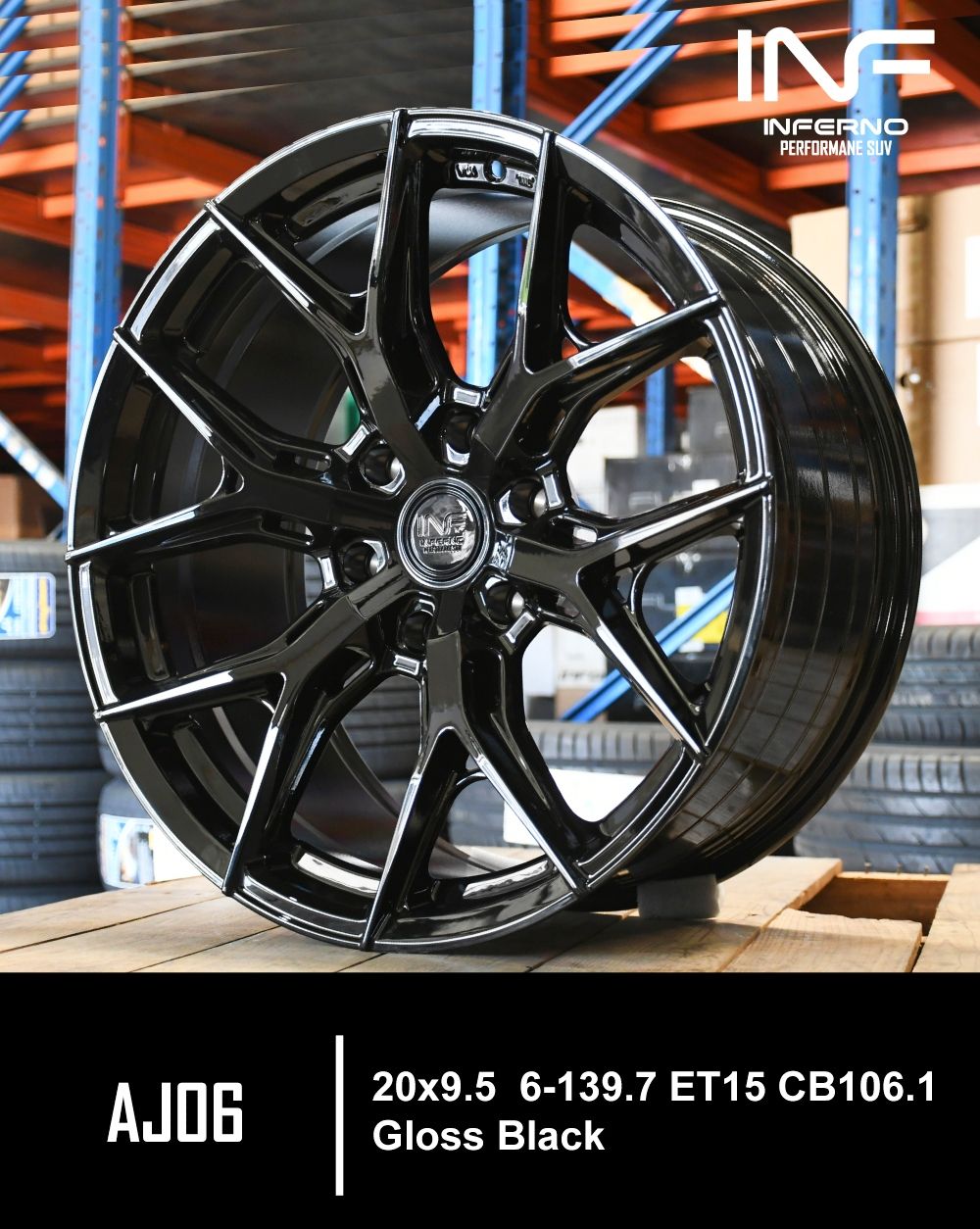 ล้อแม็ก ล้อแม็กใหม่เบา FlowForming Inferno AJ06 6รู139 ET15 ดำแวว 9.5-20นิ้ว