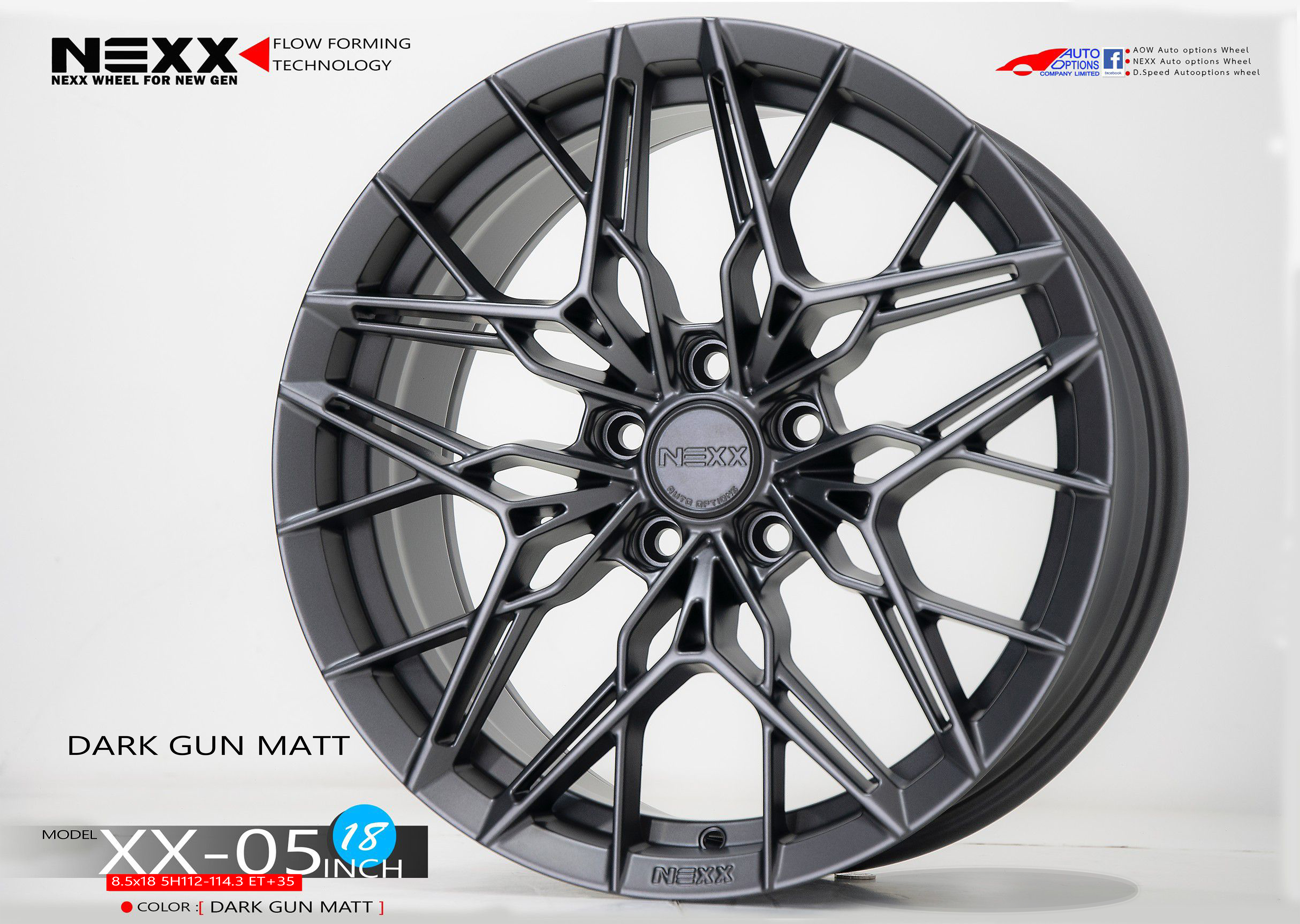 ล้อแม็ก ล้อแม็กใหม่เบา FlowForming NEXX XX05 5รู112/114 ET35 ดาร์คกัน 8.5-18นิ้ว 