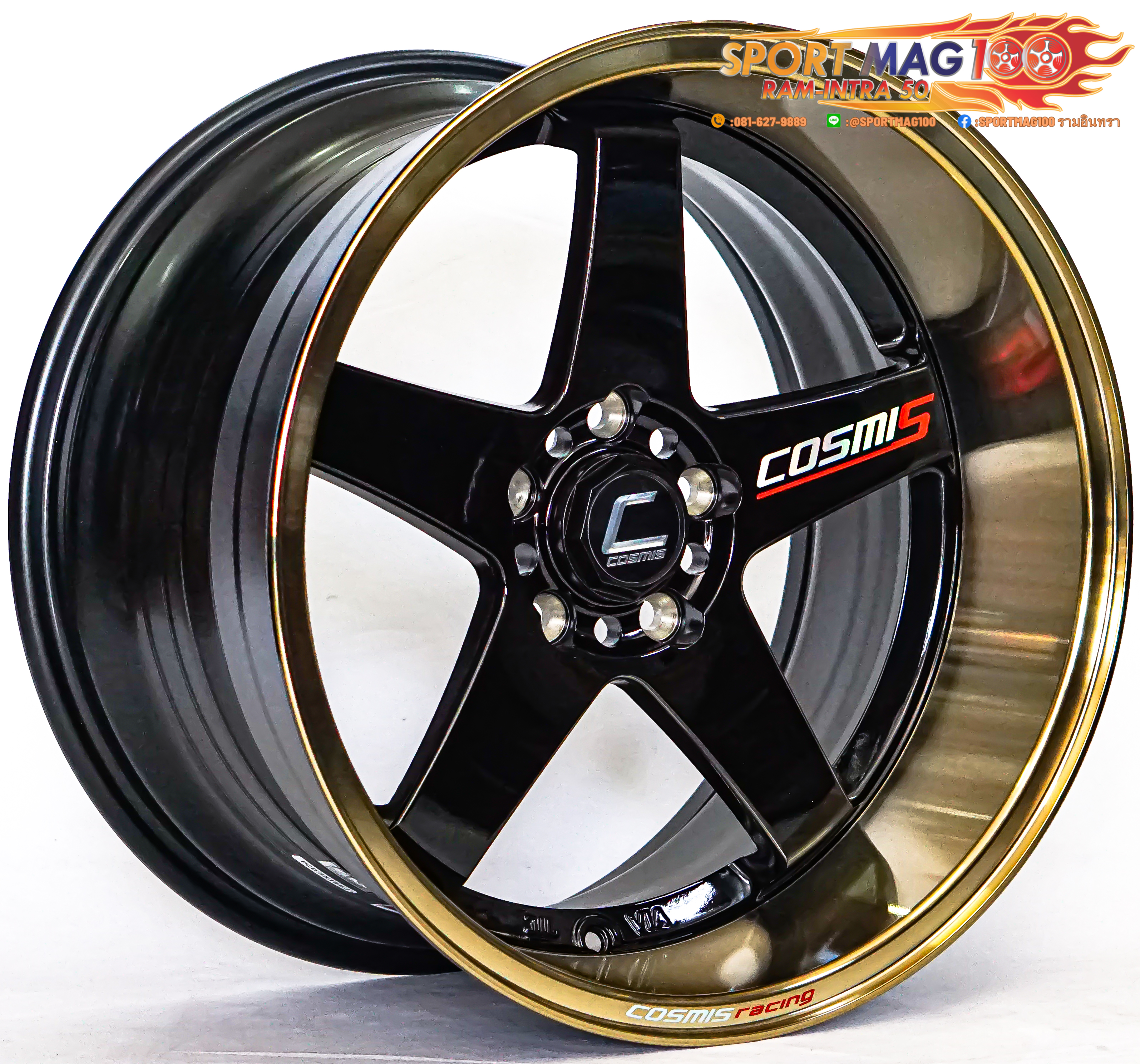 ล้อแม็ก ล้อแม็กใหม่ COSMIS RS3 5รู114 ดำขอบทอง F9.5 R10.5-18นิ้ว