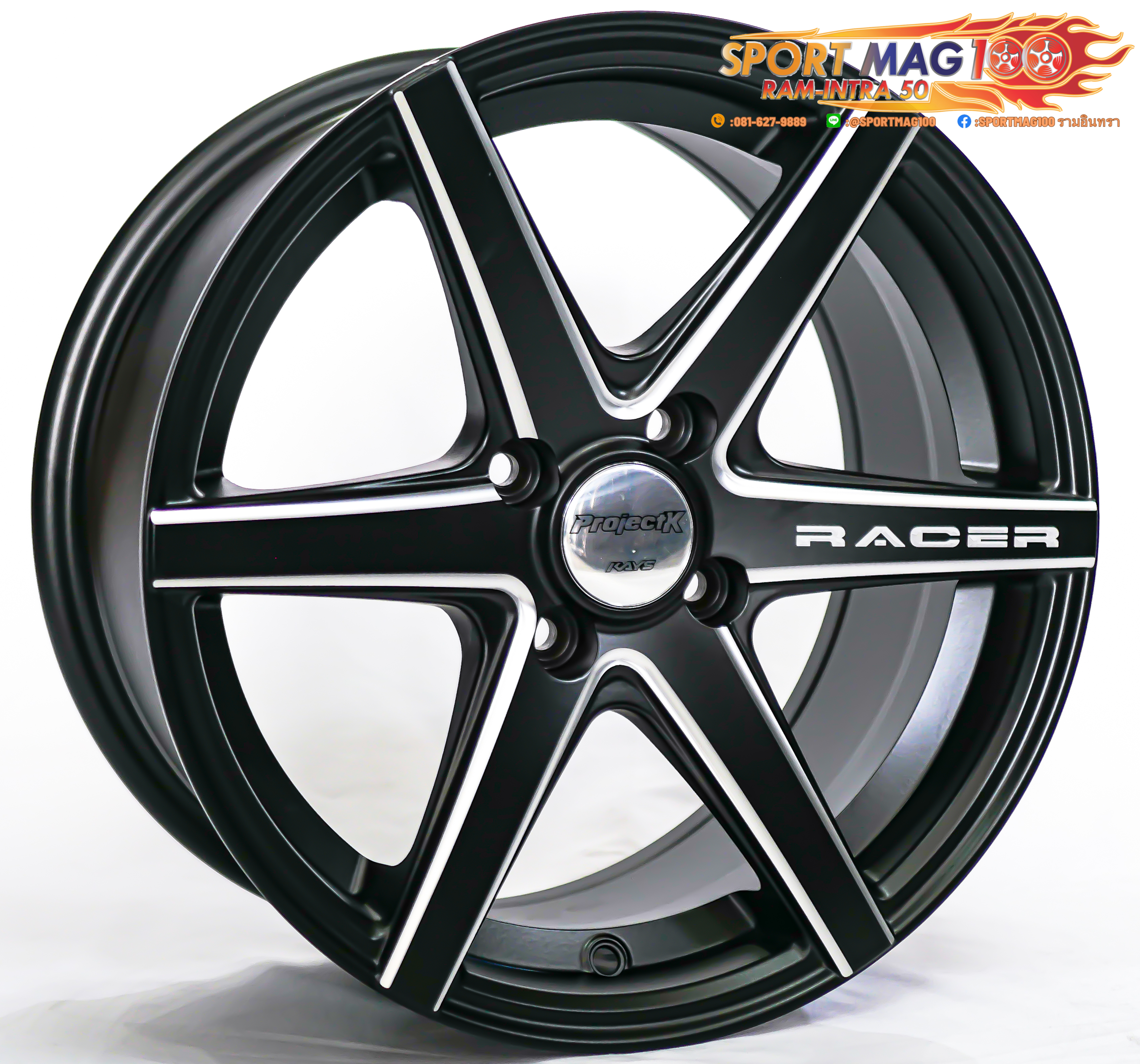 ล้อแม็ก ล้อแม็กใหม่ Racer JAC 4รู100 ET35 ดำมิลลิ่งเงิน 7-15นิ้ว 