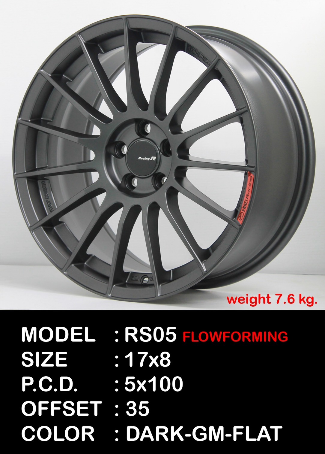 ล้อแม็ก ล้อแม็กใหม่ Flowforming TK RS05RR 5รู100 ET35 ดาร์คกัน 8-17นิ้ว