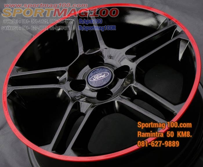ล้อแม็ก แม็กซ์ป้ายแดง Ford Fiesta Modify ดำเงาขอบแดง-16นิ้ว